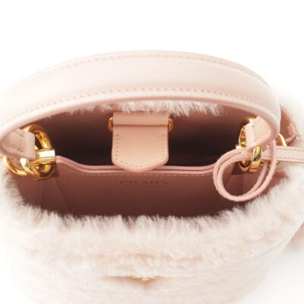Prada Pannier Triangle Shearling Mini Handbag Pink - image 6